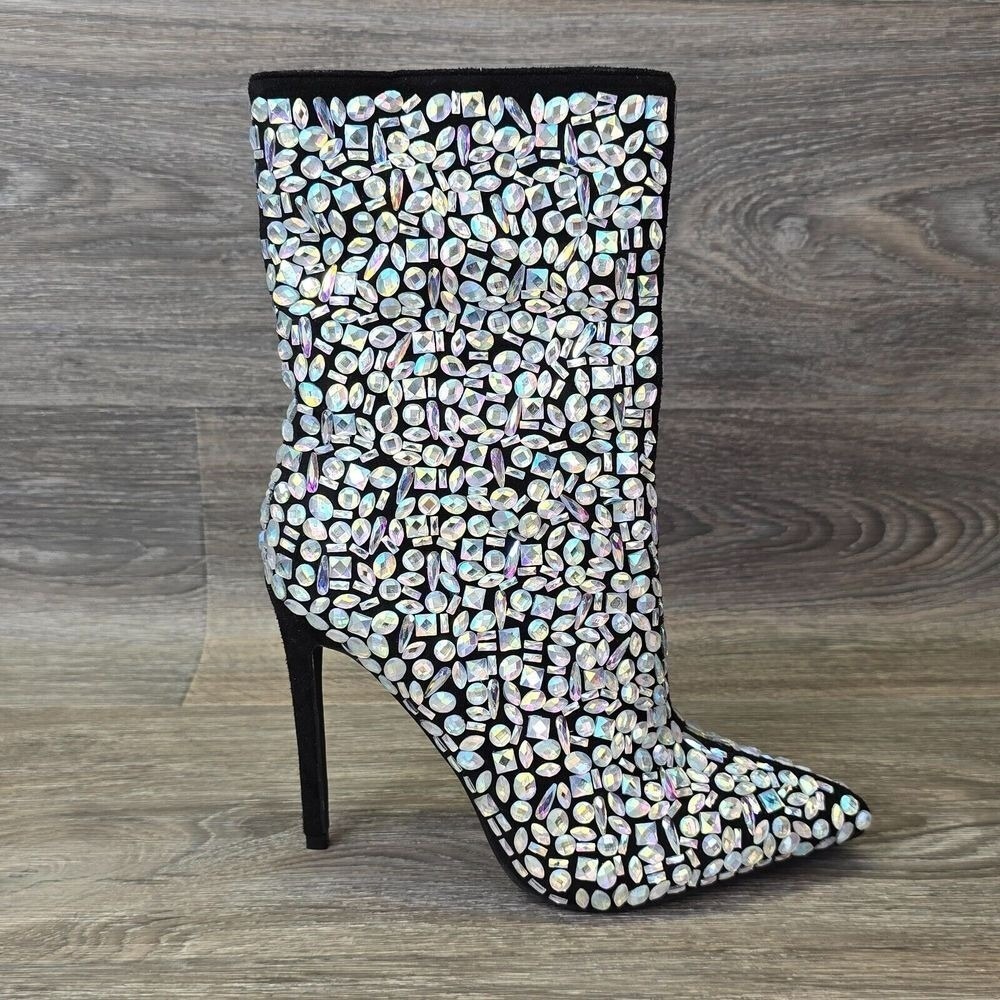 Dolls Kill Simmi London Bootie Womens 7 Rhinestone Heeled Western Diamond Jewel‎
